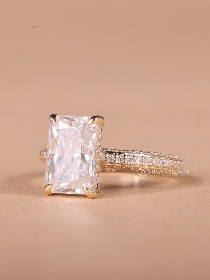 3.0CT-4.0CT Radiant Cut Moissanite Diamond Micro Pave Engagement Ring
