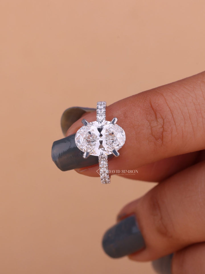 2.0CT-3.0CT Oval Cut Moissanite Diamond Pave Engagement Ring