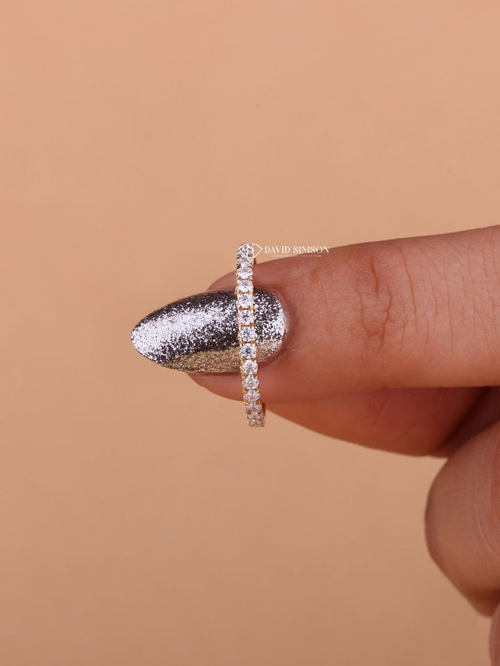 Round Cut Moissanite Diamond Full Eternity Wedding Band