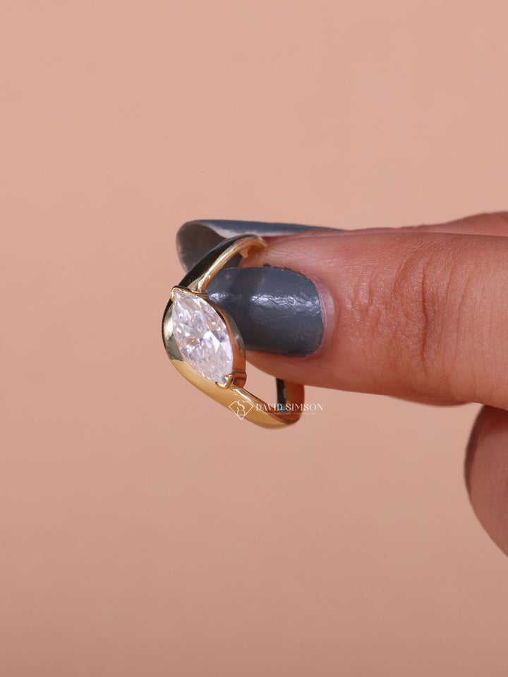 1.50CT-3.50CT Marquise Cut Moissanite East West Wave set Engagement Ring