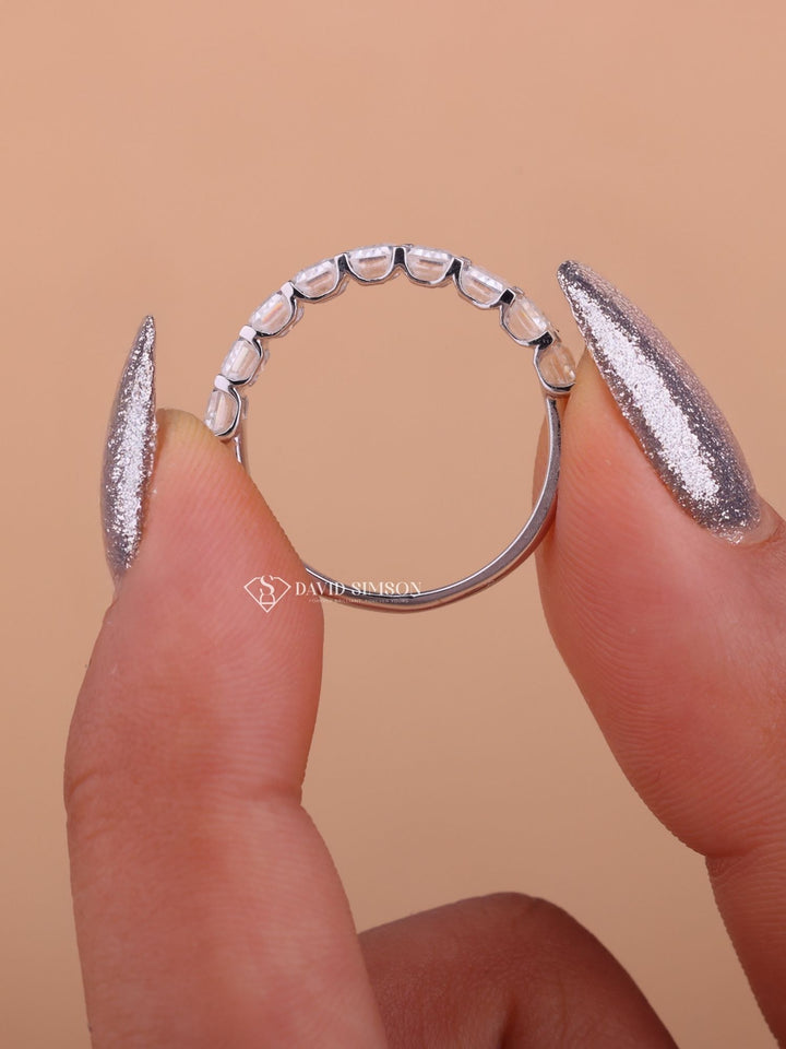 Emerald Cut Moissanite Diamond Half Eternity Wedding Band
