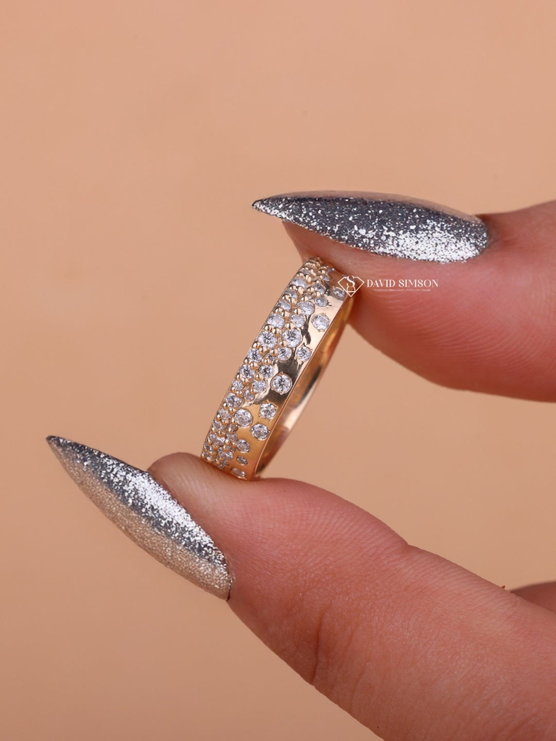 Round Cut Moissanite Diamond Flush Setting Wedding Band