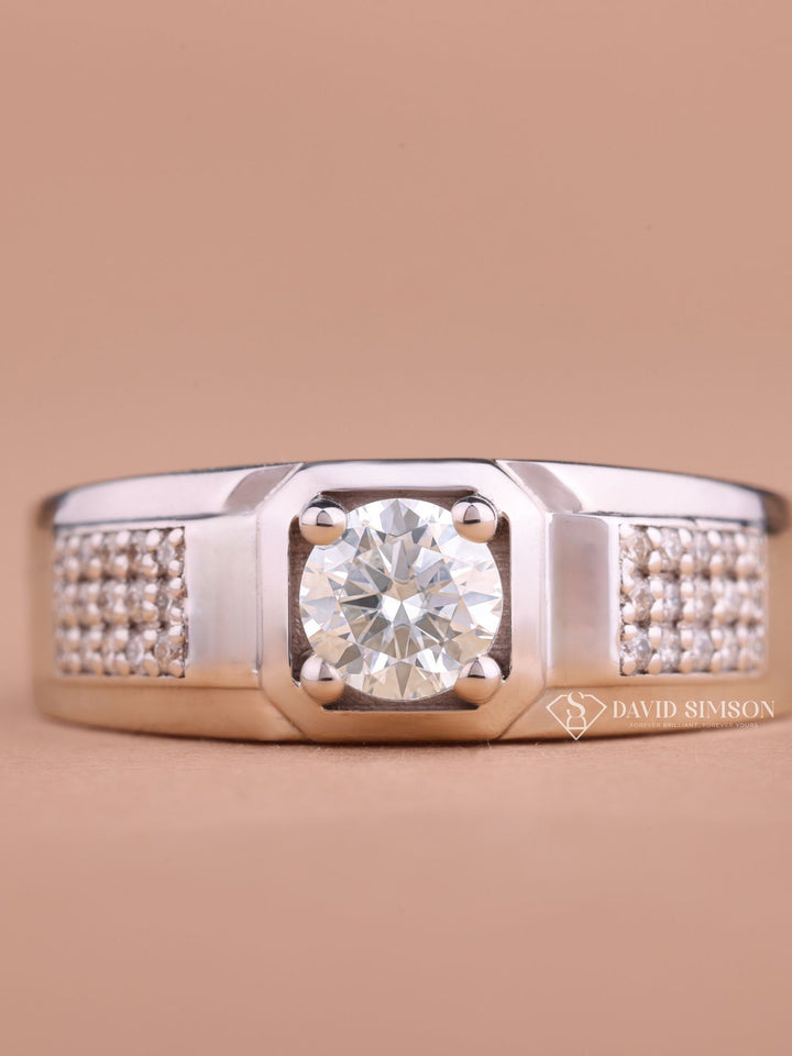 Round Cut Moissanite Diamond Pave Men's Wedding Ring