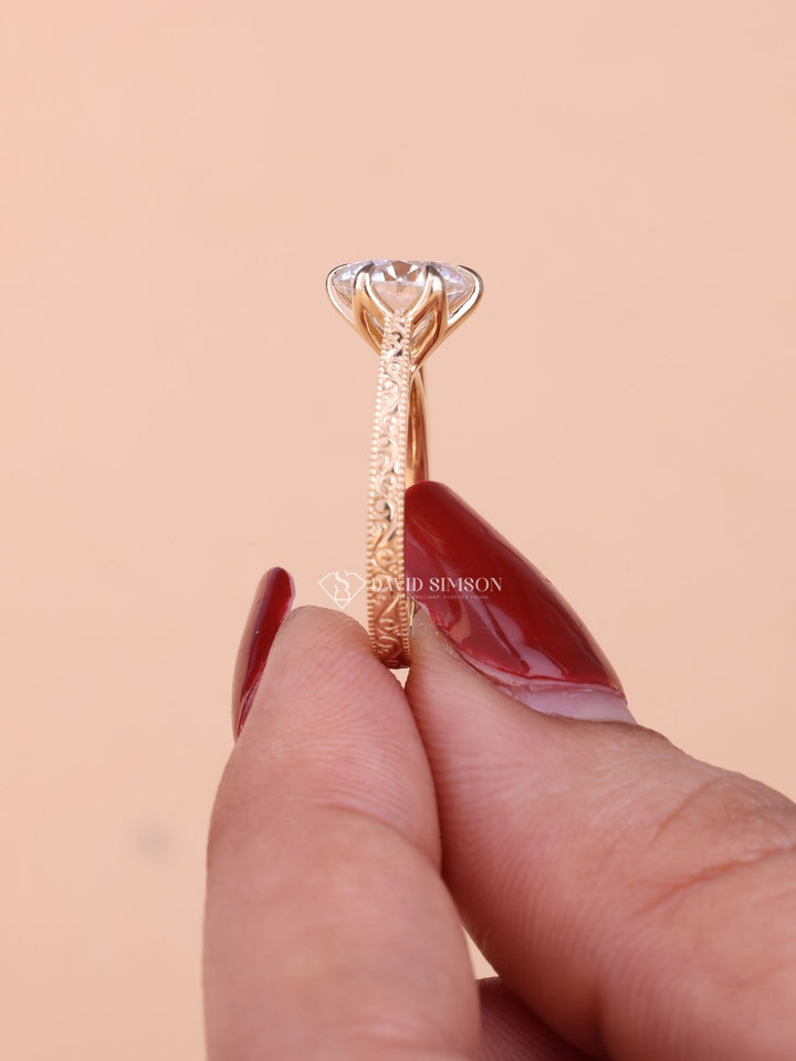 2.0CT-4.0CT Round Cut Vintage Pave Moissanite Engagement Ring