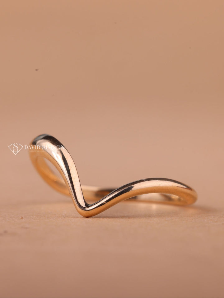 18K Solid Yellow Gold Curved Shape Stacking Wedding Band
