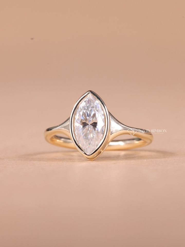 2.50CT-3.50CT Bezel Set Marquise Cut Moissanite Diamond Solitaire Engagement Ring