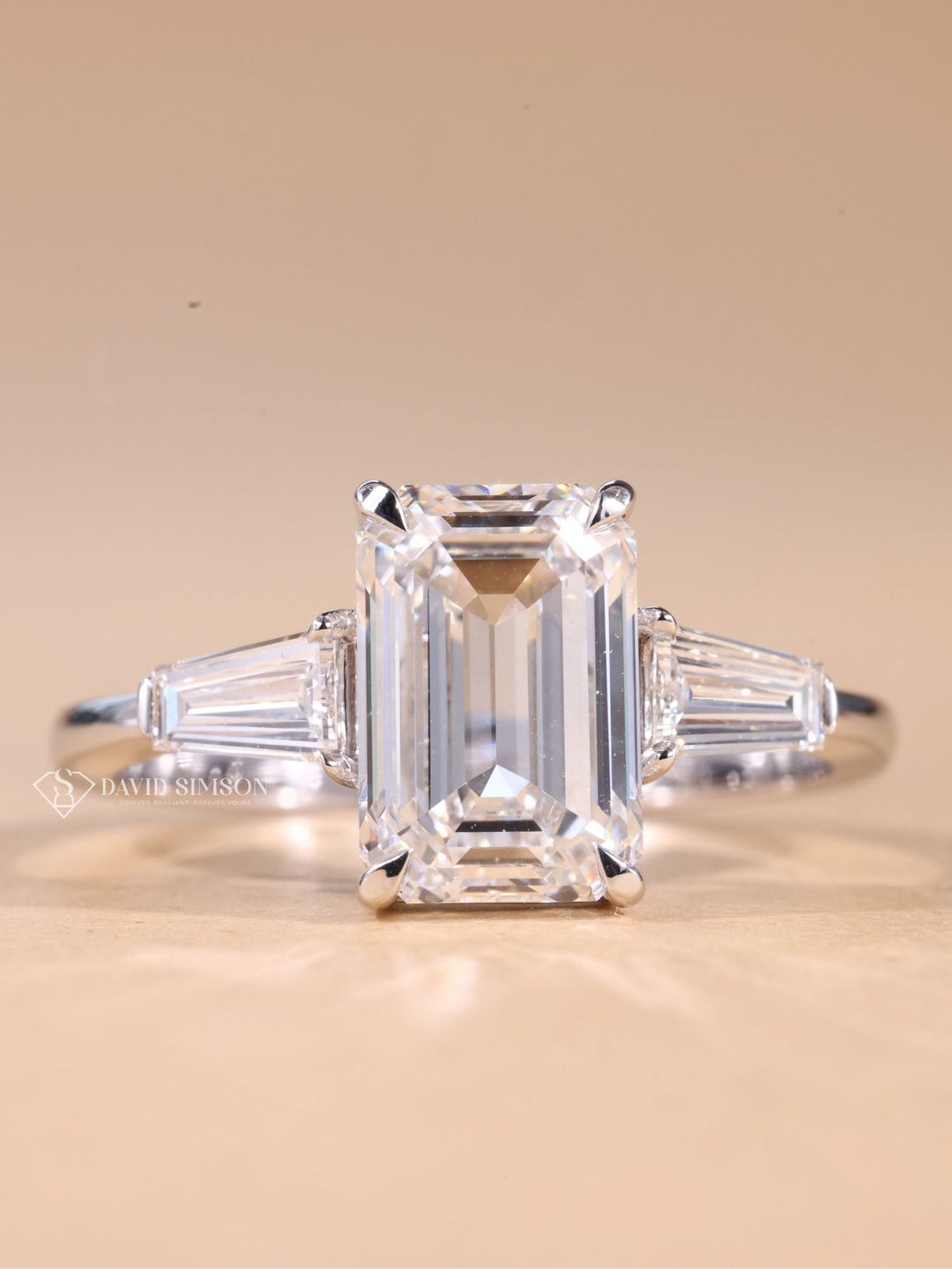 3.50CT-4.50CT Emerald Cut Moissanite Diamond Three Stone Engagement Ring