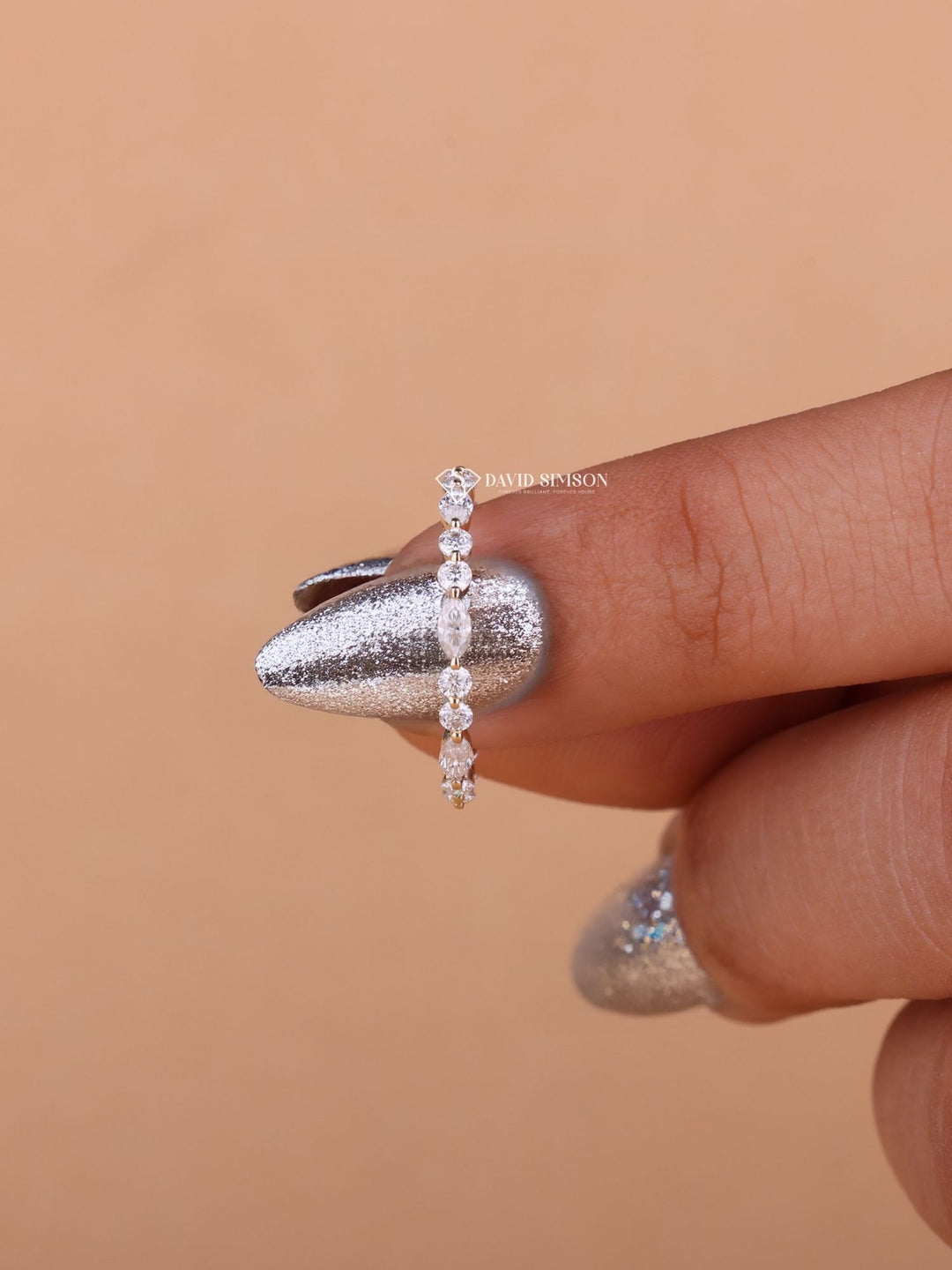 Round & Marquise Cut Moissanite Diamond Full Eternity Wedding Band