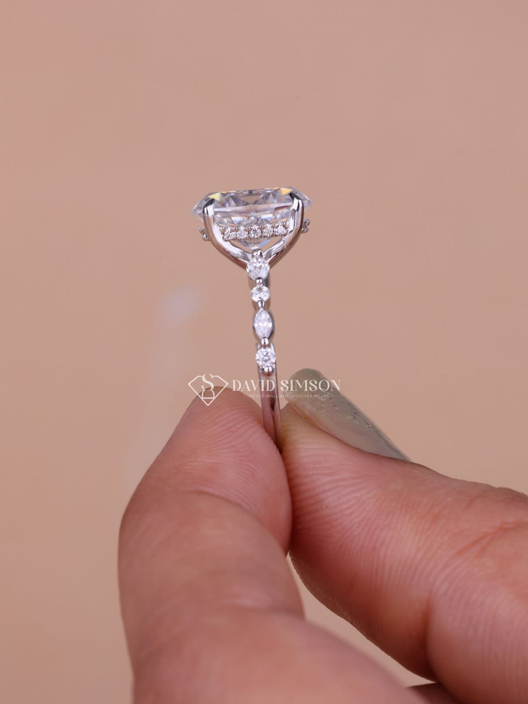 3.0CT-4.0CT Oval Cut Moissanite Hidden Halo & Pave Diamond Engagement Ring