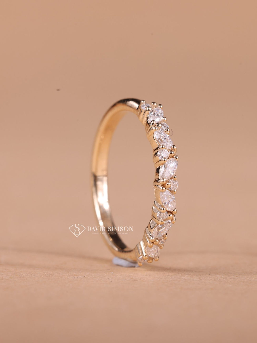 Round & Marquise Cut Moissanite Diamond Half Eternity Wedding Band