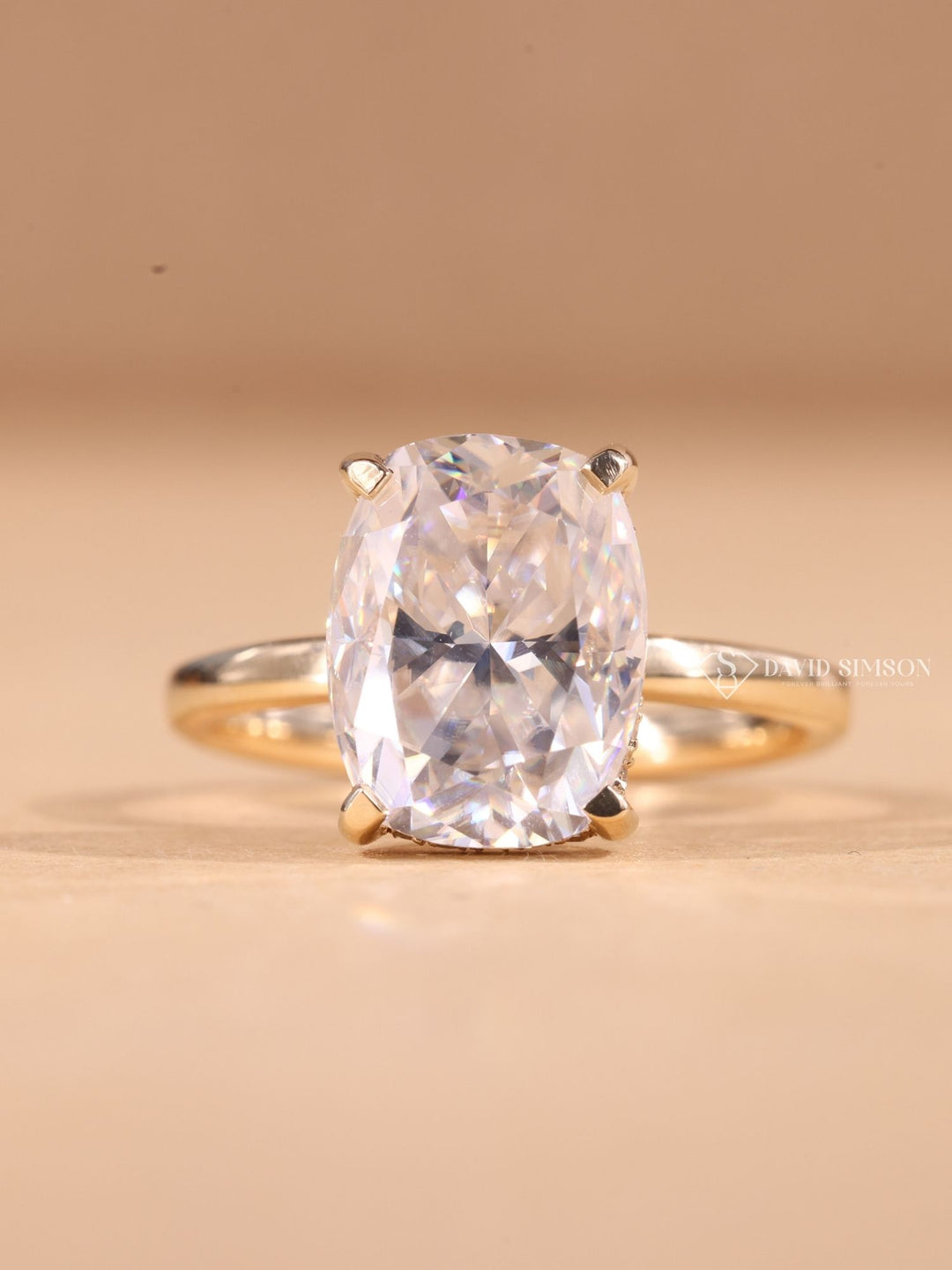 2.0CT-3.0CT Elongated Cushion Cut Diamond Hidden Halo Engagement Ring