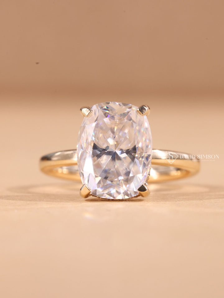 2.0CT-3.0CT Elongated Cushion Cut Diamond Hidden Halo Engagement Ring