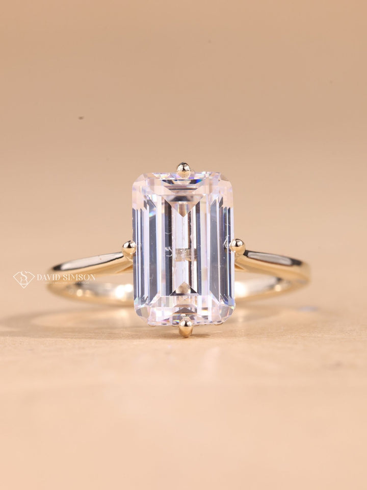 5.0CT-6.0CT Emerald Cut Moissanite Hidden Halo Diamond Engagement Ring