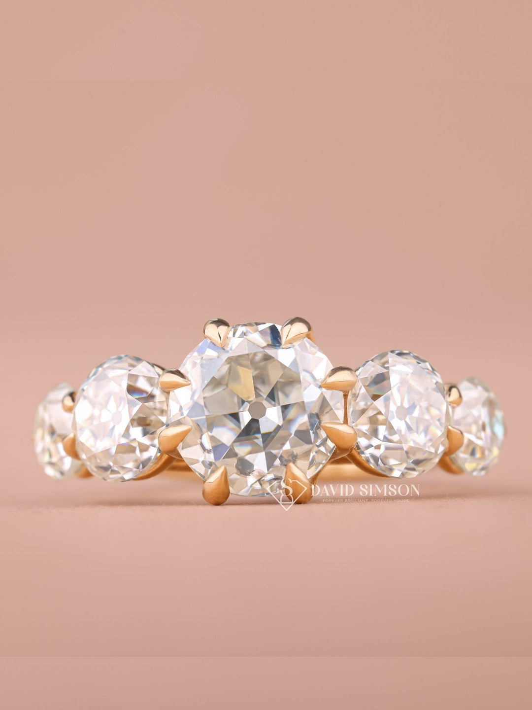 1.0CT-2.0CT Round Old Mine Cut Moissanite Diamond Five Stone Engagement Ring