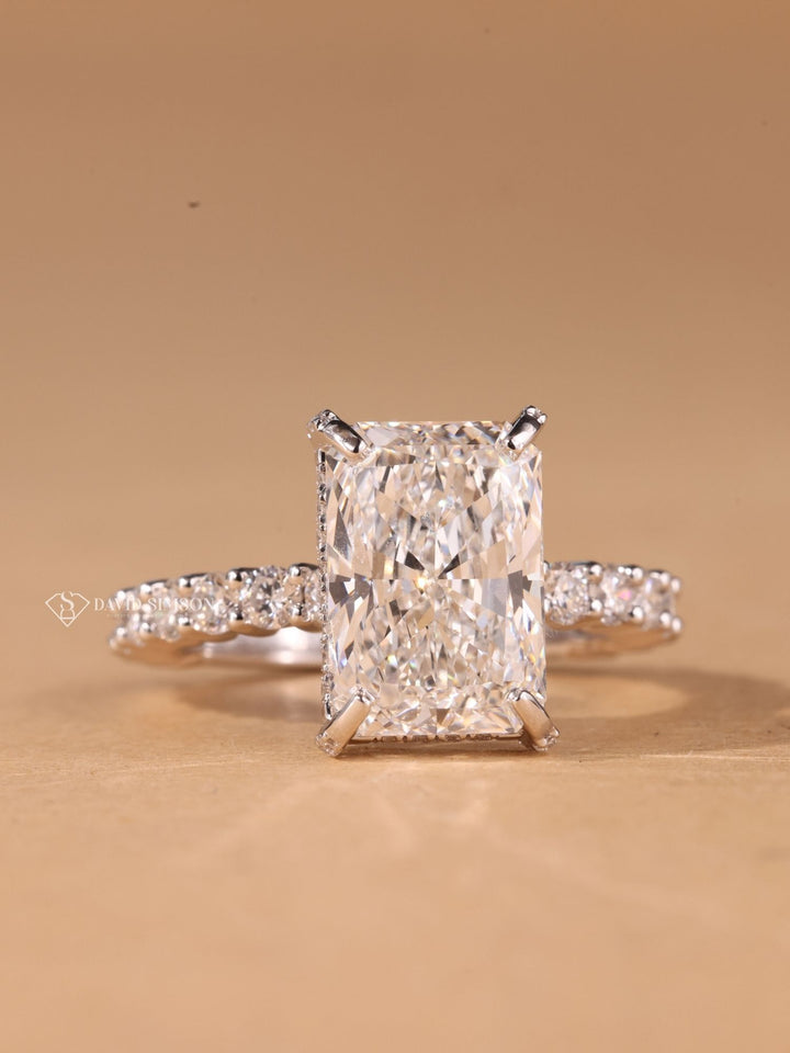 3.50CT-4.50CT Radiant Cut Moissanite Diamond Hidden Halo Engagement Ring