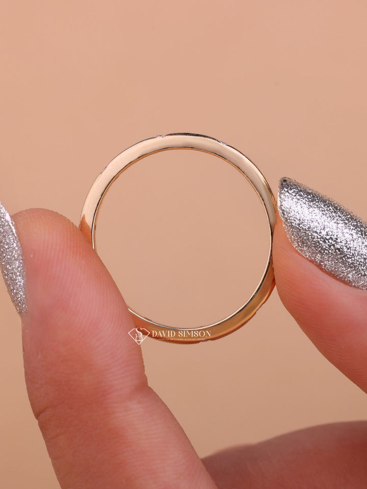 Round Cut Moissanite Diamond Flush Set Wedding Band