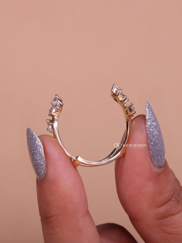 Open Round & Marquise Cut Moissanite Diamond Nature Inspired Wedding Band