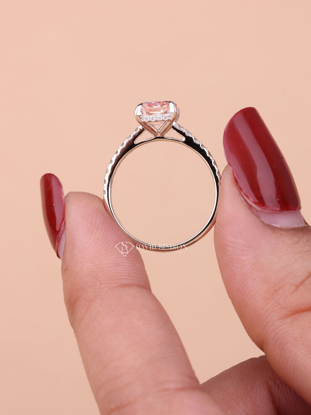 2.0CT-3.0CT Pink Radiant Cut Lab Grown Diamond Hidden Halo Engagement Ring