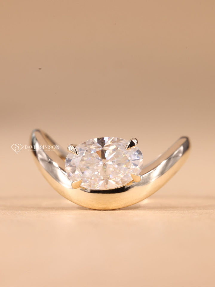 2.0CT-3.0CT Oval Cut Moissanite Unique Curved Diamond Engagement Ring