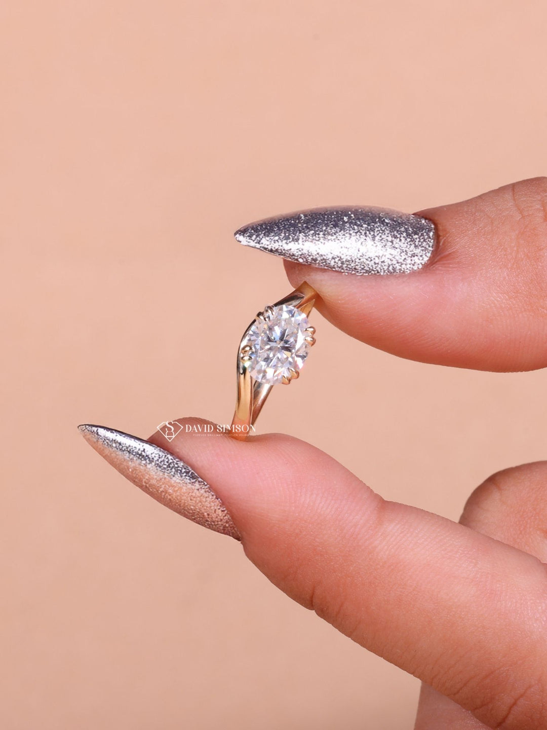 1.50CT-2.50CT East West Oval Cut Moissanite Diamond Wave Engagement Ring