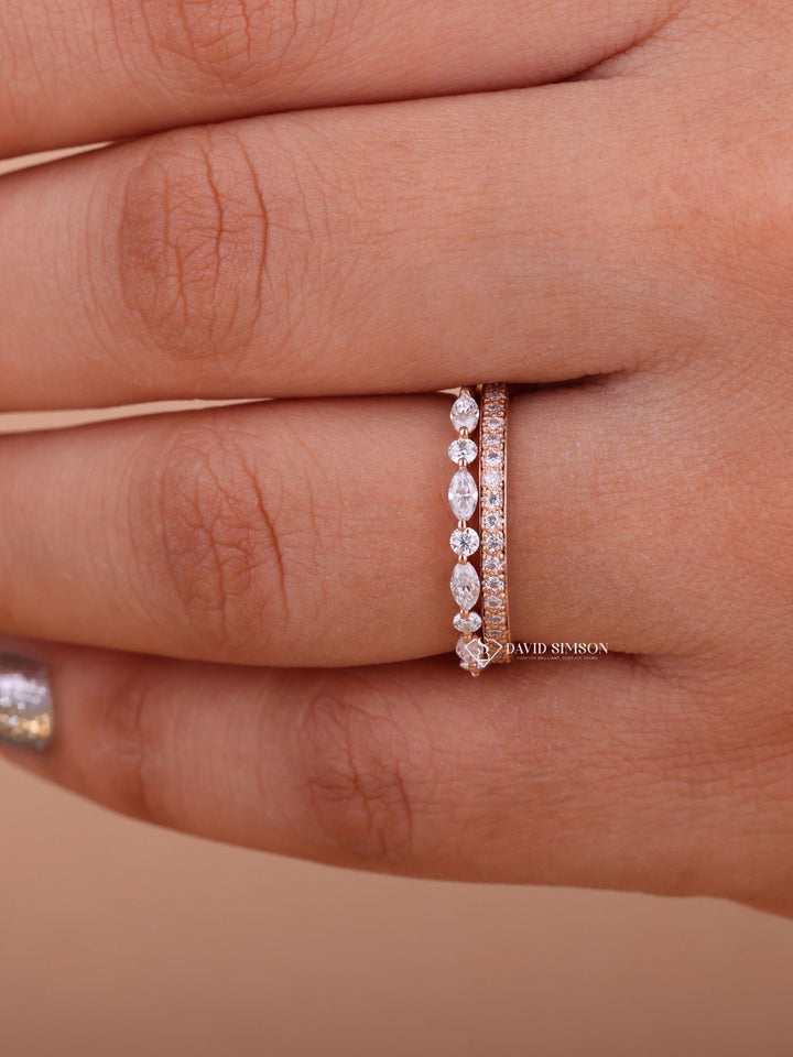 Round Cut Moissanite Diamond Half Eternity Wedding Band for Her