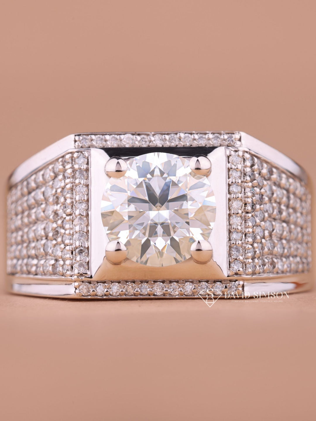 Round Cut Moissanite Diamond Halo Men's Wedding Ring