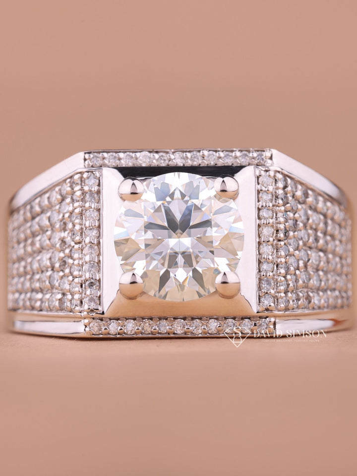 Round Cut Moissanite Diamond Halo Men's Wedding Ring