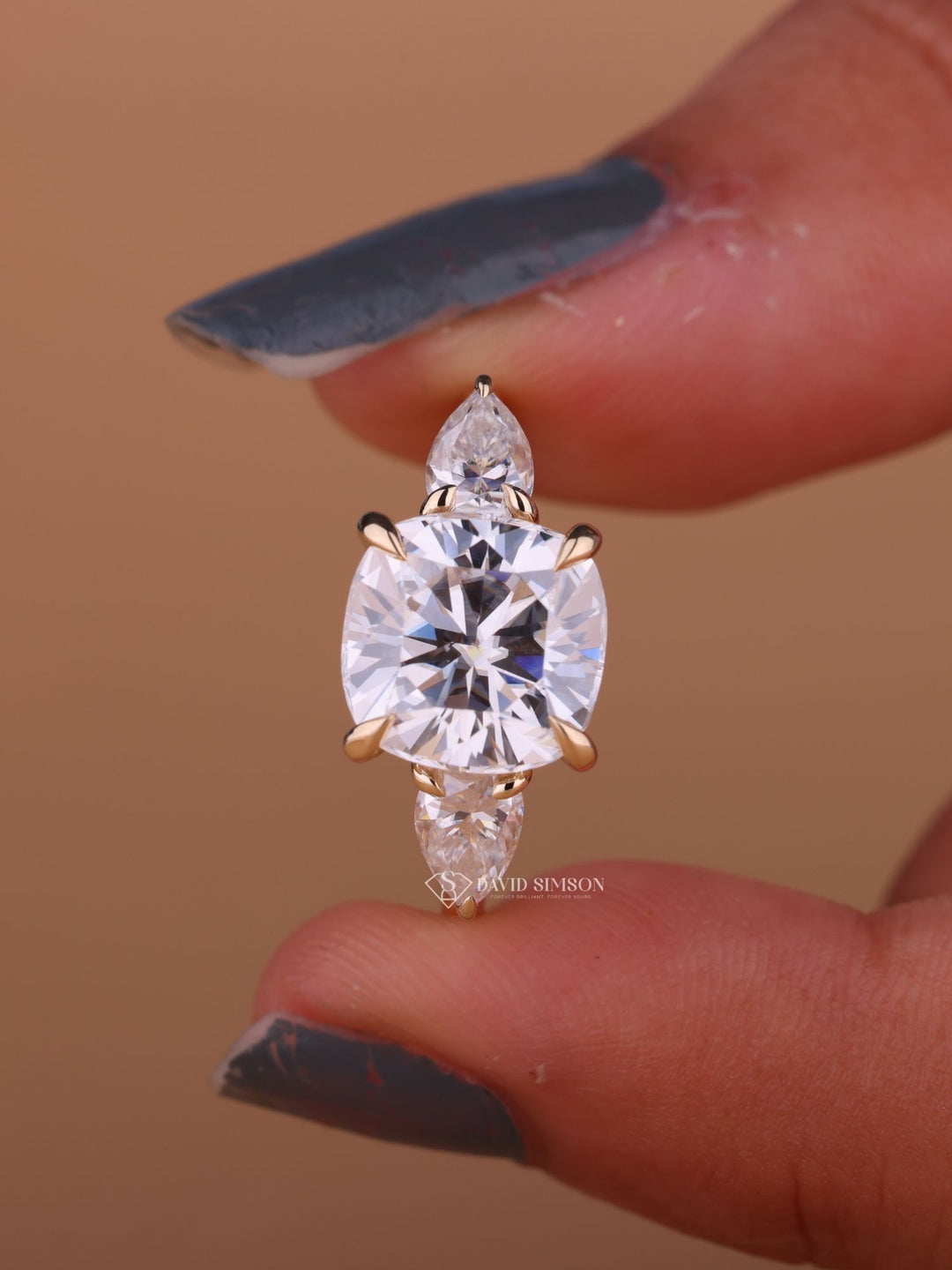 2.50CT-3.50CT Cushion Cut Moissanite Diamond Trilogy Engagement Ring