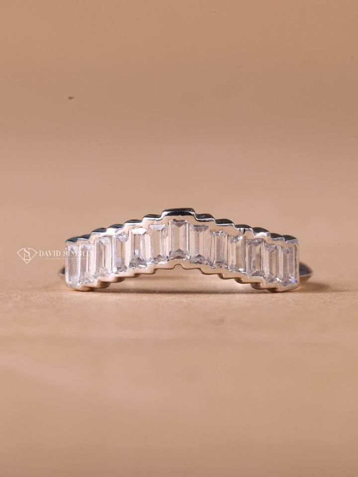 Baguette Cut Moissanite Diamond Unique Curved Wedding Band