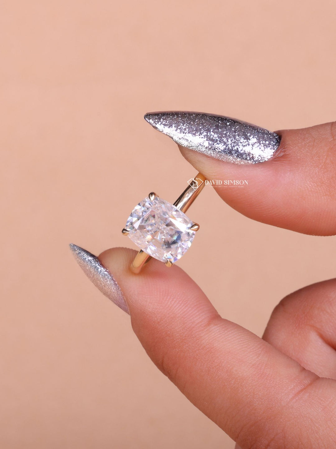 2.0CT-3.0CT Cushion Cut Moissanite Hidden Halo Diamond Engagement Ring