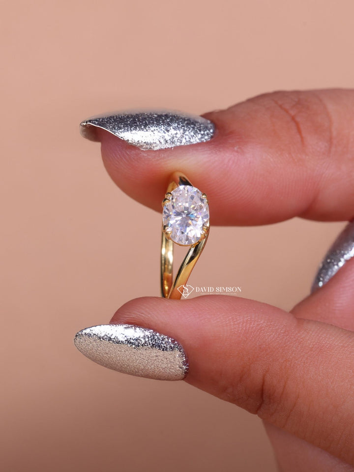 2.50CT-3.50CT East West Oval Cut Moissanite Diamond Wave Engagement Ring