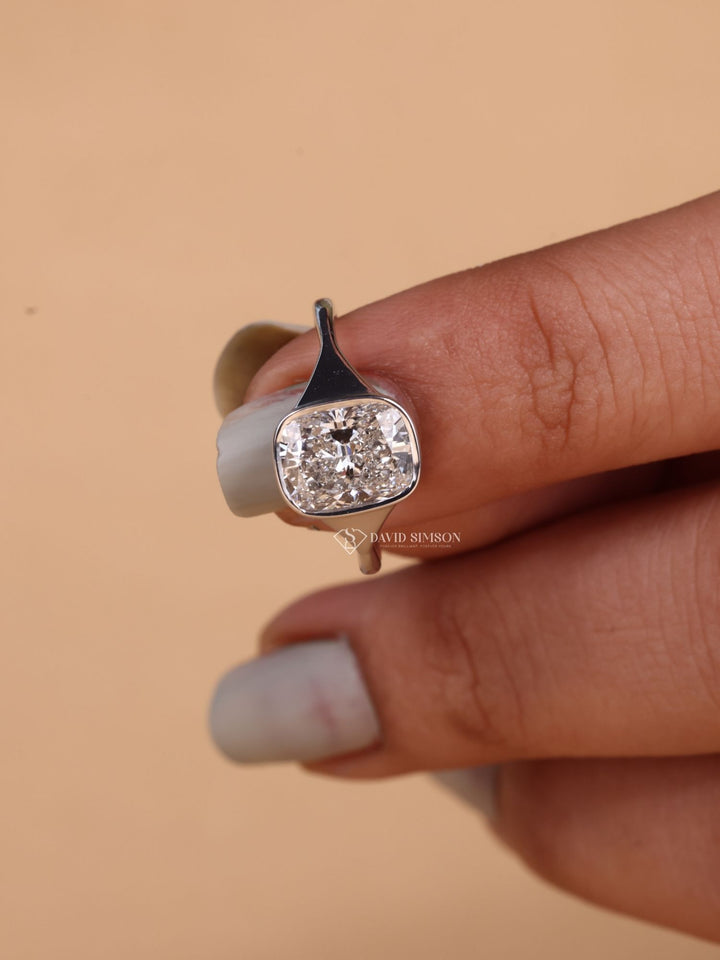 3.50CT-4.50CT Elongated Cushion Cut Moissanite Diamond Bezel Engagement Ring