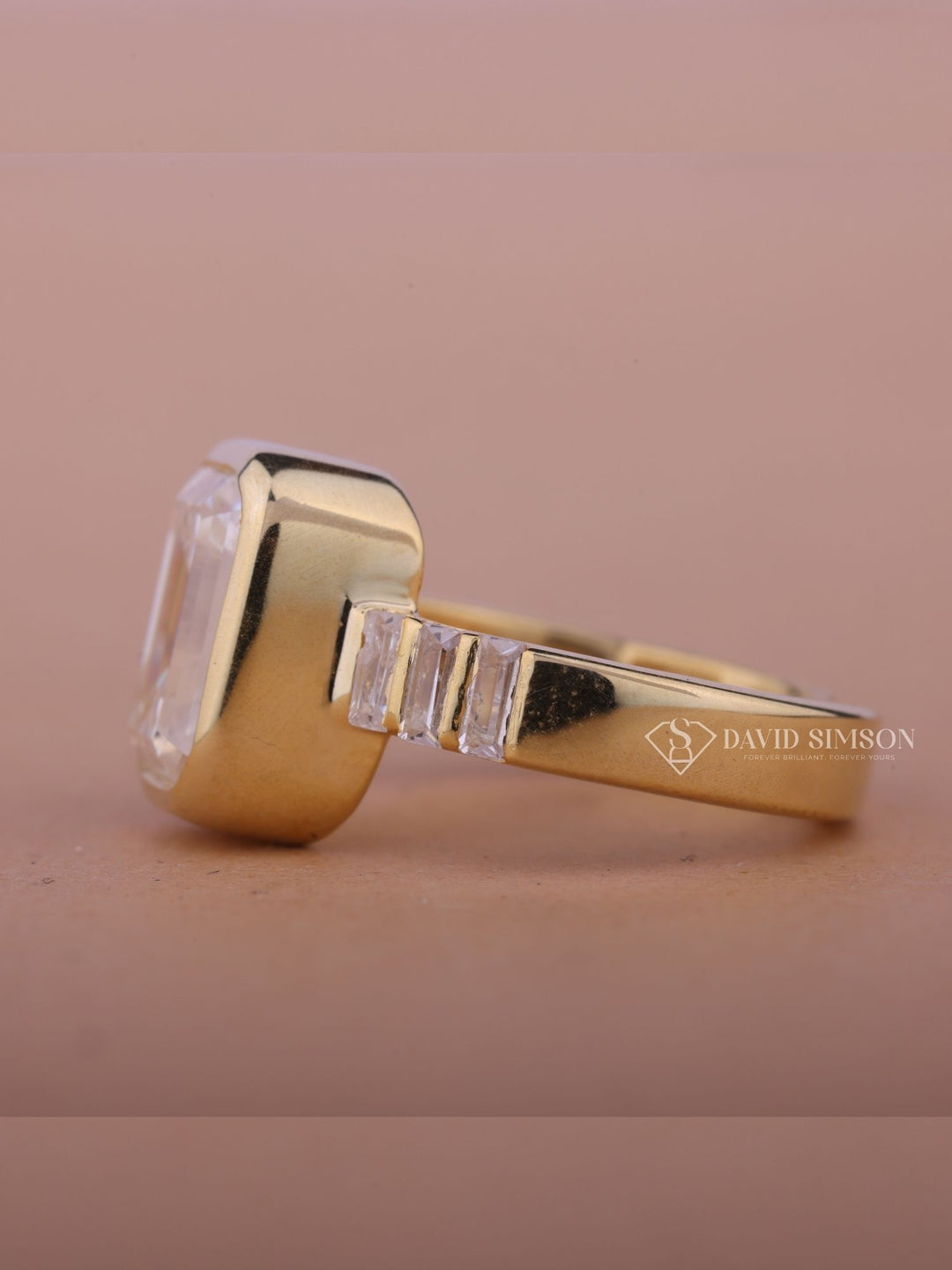4.0CT-6.0CT Bezel Emerald Cut Moissanite Bar Set Pave  Diamond Engagement Ring