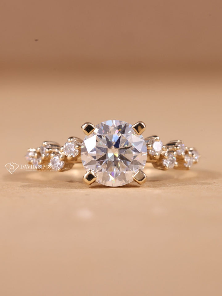 1.0CT-2.0CT Round Cut Moissanite Zig Zag Style Diamond Engagement Ring