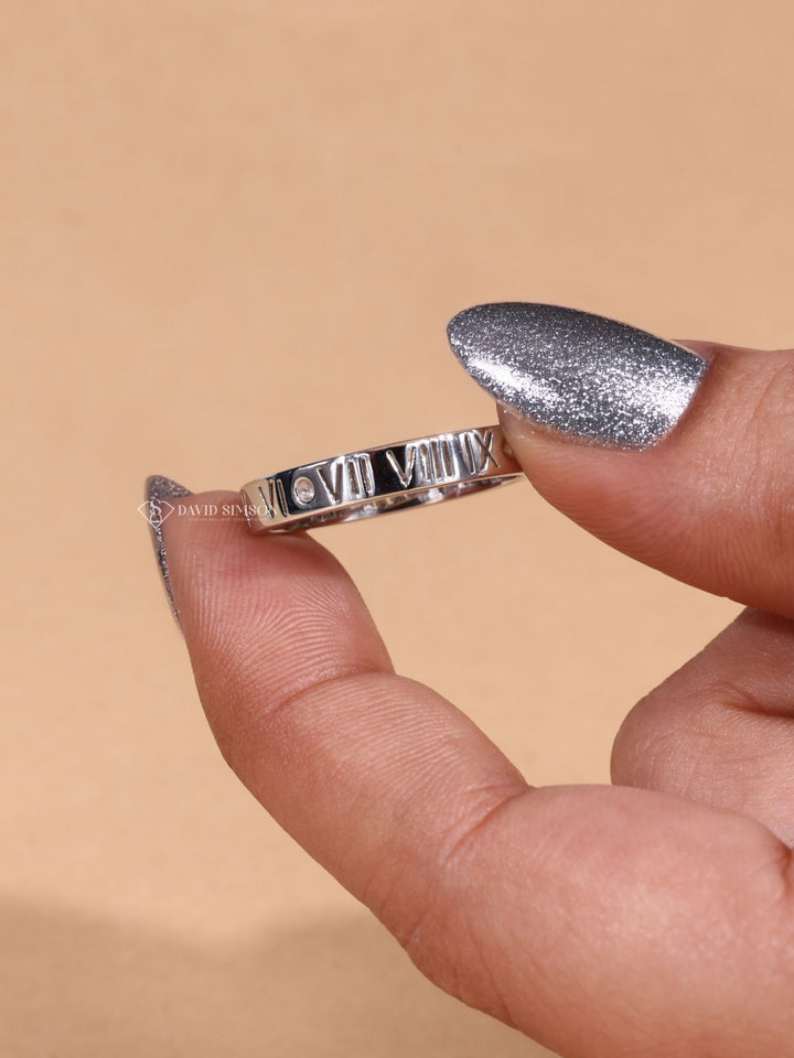 Round Cut Moissanite Diamond Plain White Gold Men's Wedding Ring