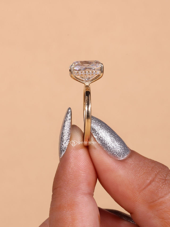 2.0CT-3.0CT Elongated Cushion Cut Diamond Hidden Halo Engagement Ring