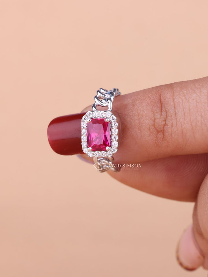 1.50CT-2.50CT East West Pink Radiant Cut Moissanite Diamond Halo Engagement Ring