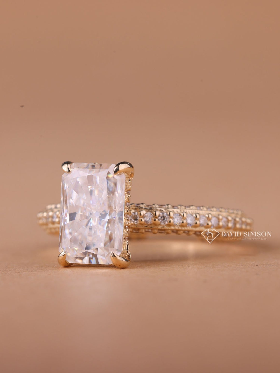 2.0CT-3.0CT Radiant Cut Moissanite Micro Pave Diamond Engagement Ring