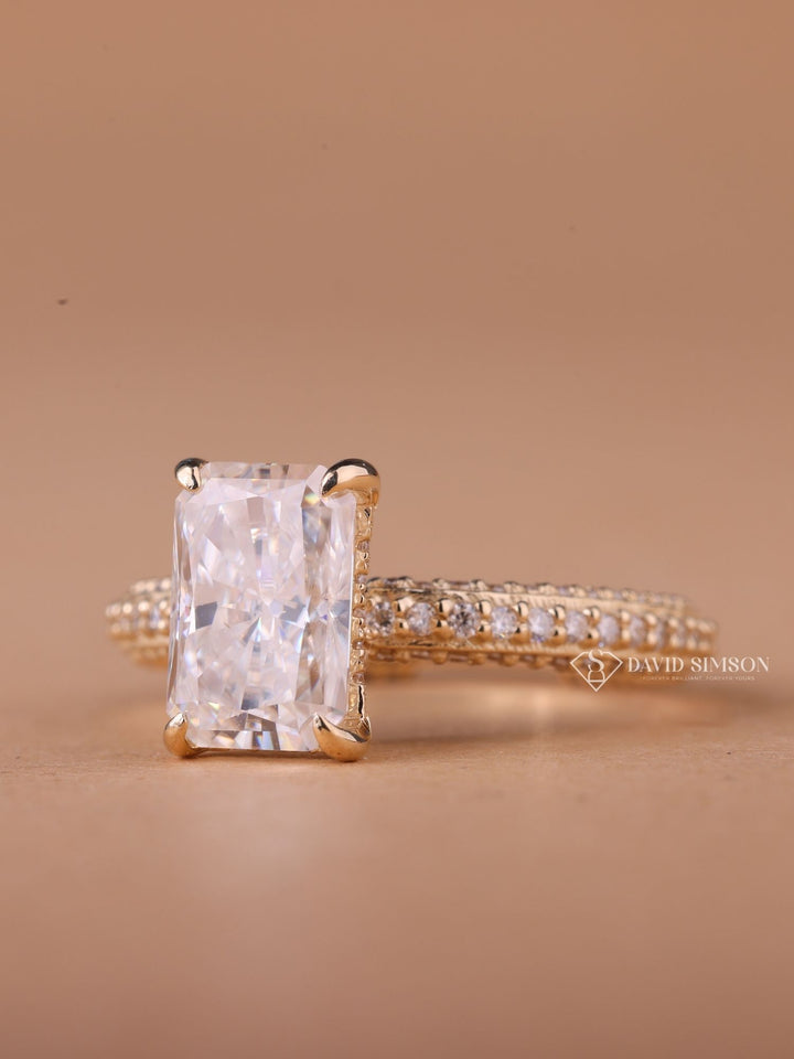2.0CT-3.0CT Radiant Cut Moissanite Micro Pave Diamond Engagement Ring