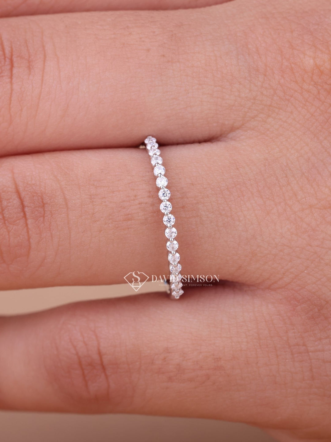 Round Cut Moissanite Diamond Half Eternity Wedding Band for Women