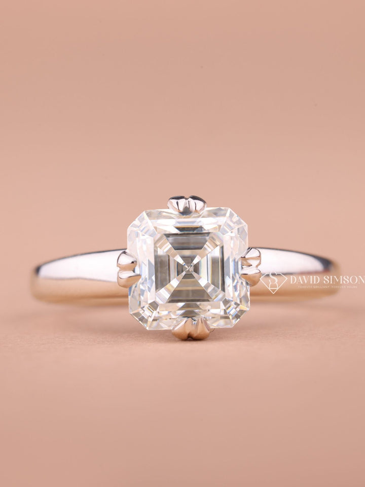 1.50CT-2.50CT Asscher Cut Moissanite Solitaire Diamond Engagement Ring