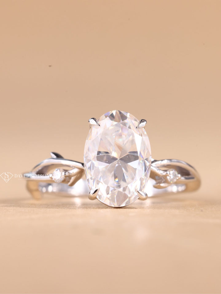 1.50CT-2.50CT Oval Cut Moissanite Nature Inspired Diamond Engagement Ring