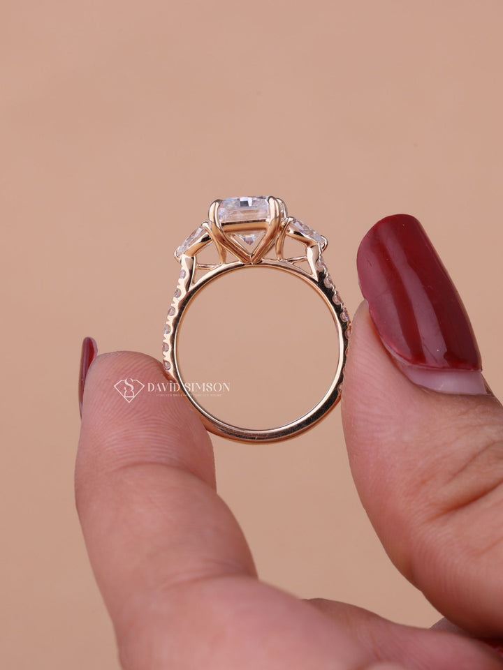 2.0CT-3.0CT Radiant Cut Moissanite Three Stone Diamond Pave Engagement Ring