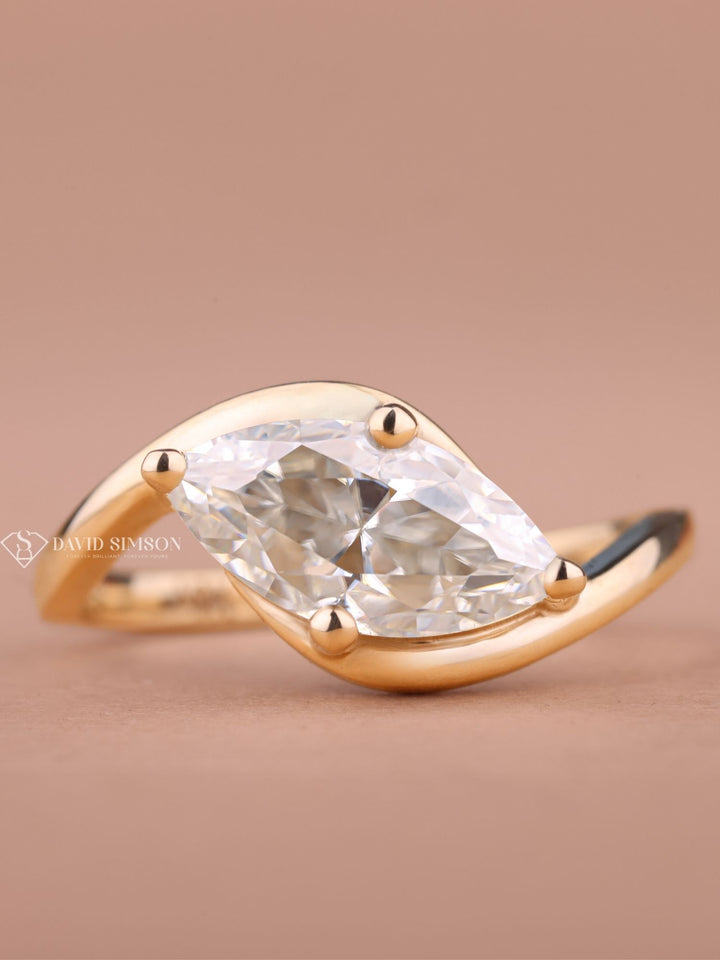 2.0CT-3.0CT Marquise Cut Moissanite Diamond East West Wave Engagement Ring