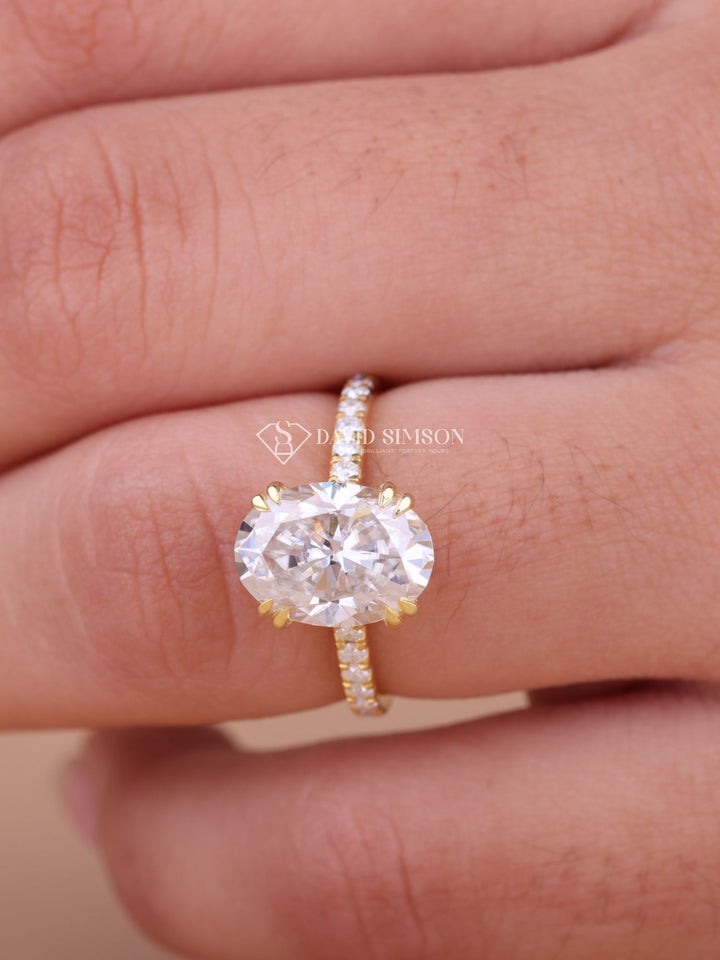 3.0CT-4.0CT Oval Cut Moissanite Hidden Halo & Pave Diamond Engagement Ring