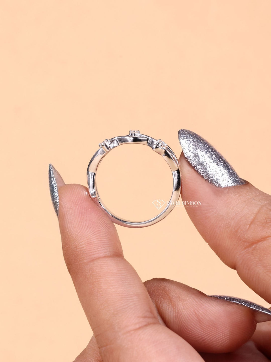 Round Cut Moissanite Diamond Twig Wedding Band