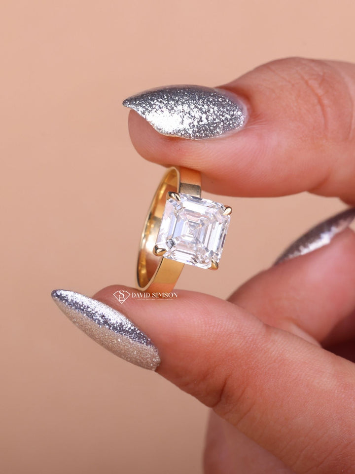 1.50CT-2.50CT Asscher Cut Moissanite Diamond Thick Band Engagement Ring