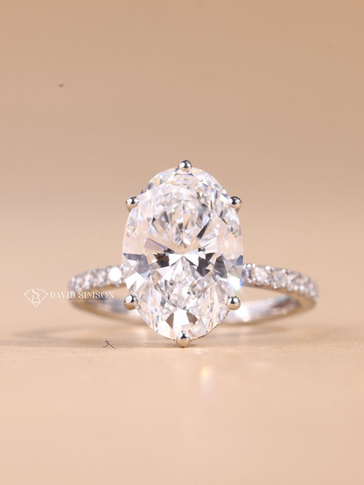 2.50CT-3.50CT Oval Cut Diamond Hidden Halo Moissanite Engagement Ring