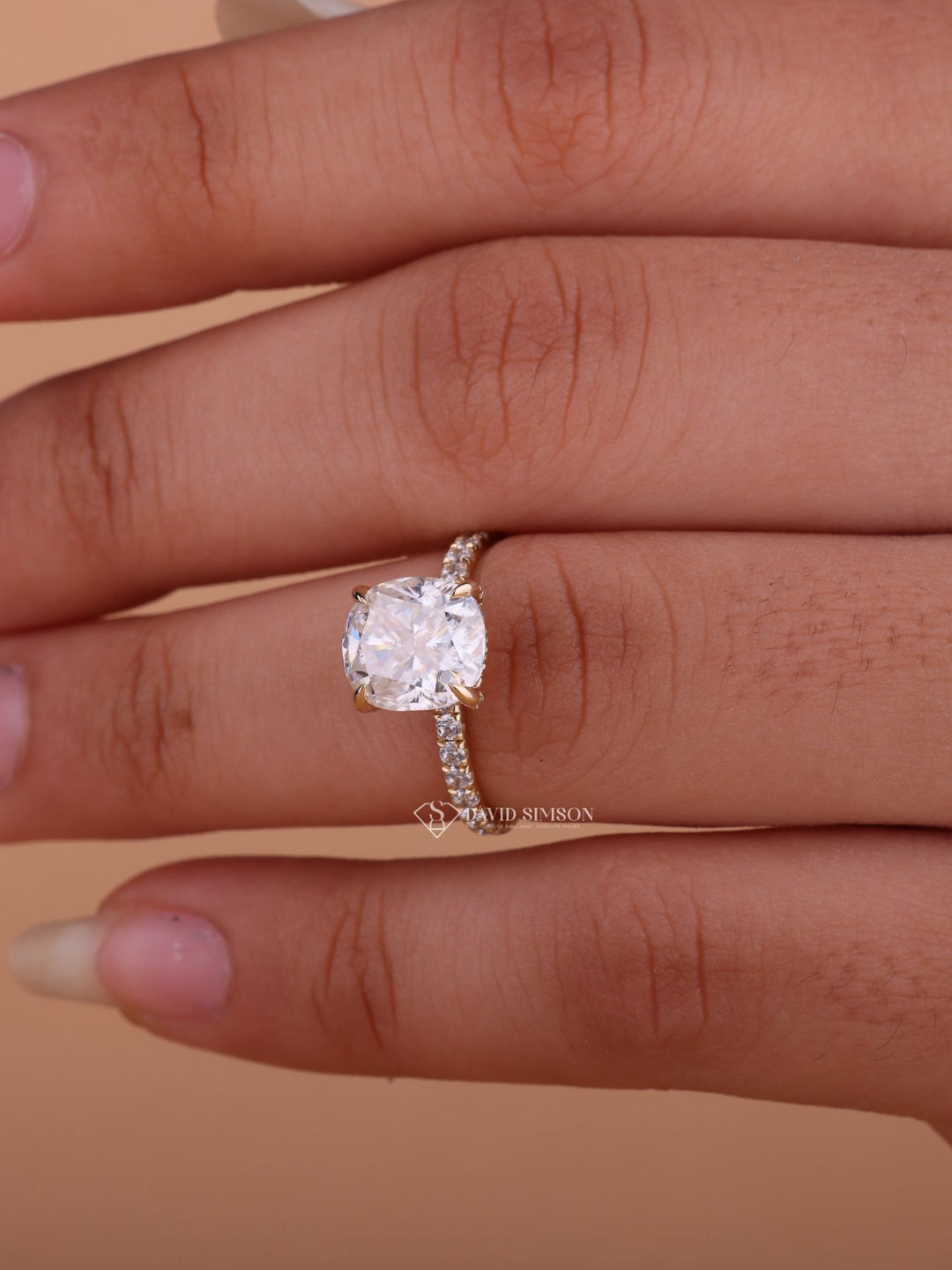 2.0CT-3.0CT Cushion Cut Moissanite Diamond Hidden Halo Engagement Ring