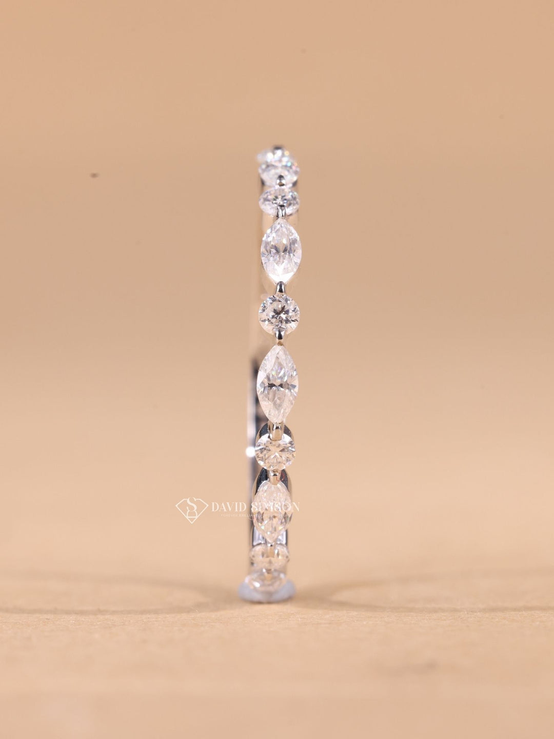 Round & Marquise Cut Moissanite Diamond Half Eternity Wedding Band